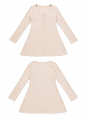 Long-Sleeve Button-Front A-Line Dress in Cream